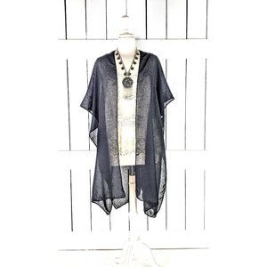 Solid black sheer gauzy cotton kimono cardigan cover up